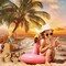 5X7ft Polyester Summer Beach Seaside Sunset Backdrop Tropical Hawaiian Ocean Palm Tree Photography Background for Aloha Luau Party Decoration Supplies Banner Photo Booth Props